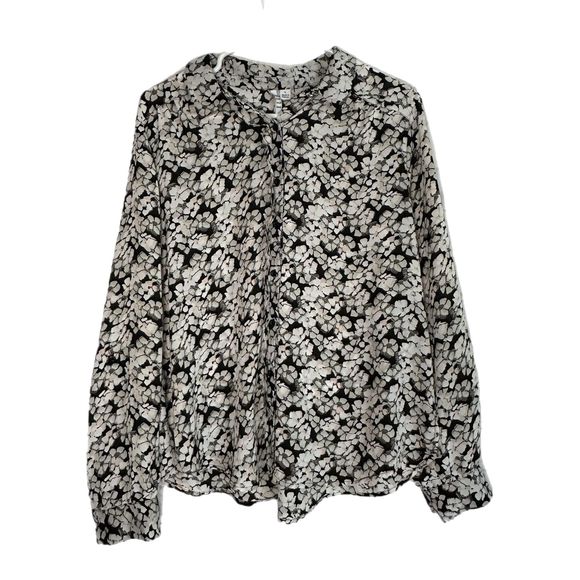 Elle White, Black, and Pink Floral Button Up Blouse, Large, Pre-owned - Picture 3 of 8